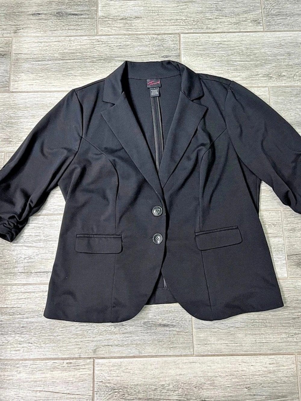 Torrid Ruched 3/4 Sleeve Black Blazer Size 2